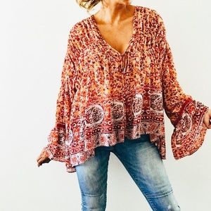 NWT Free People Printed Lorraine tiered kimono top